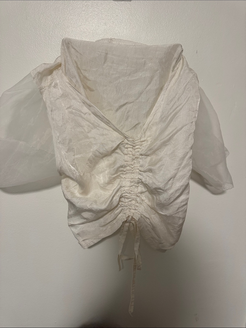 OAK + FORT Ivory Ruched Drawstring Puff Sleeve Blouse